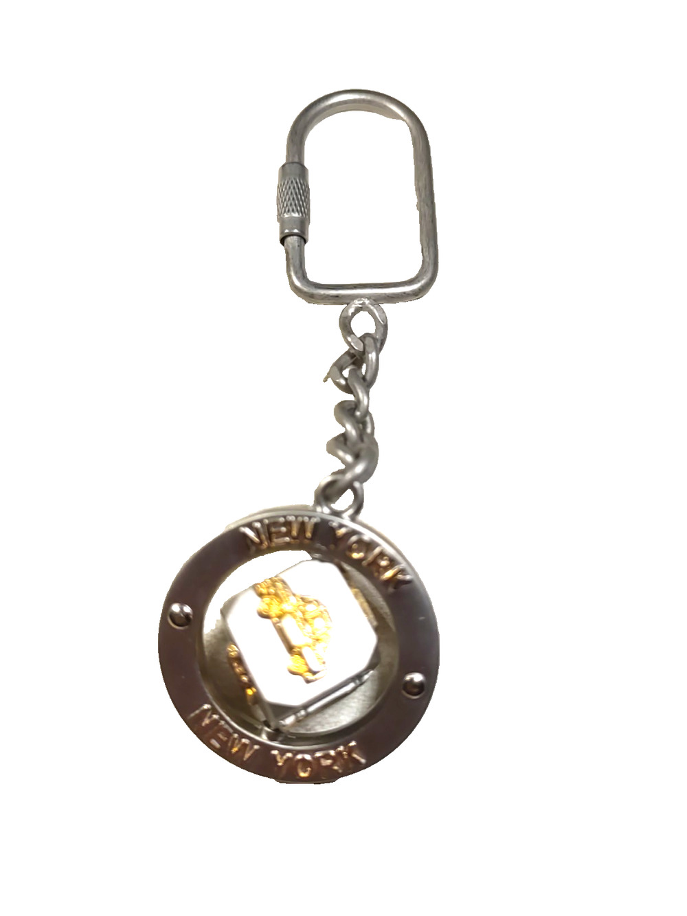 New York Spinner Keychain Silver gold Tone Souvenir